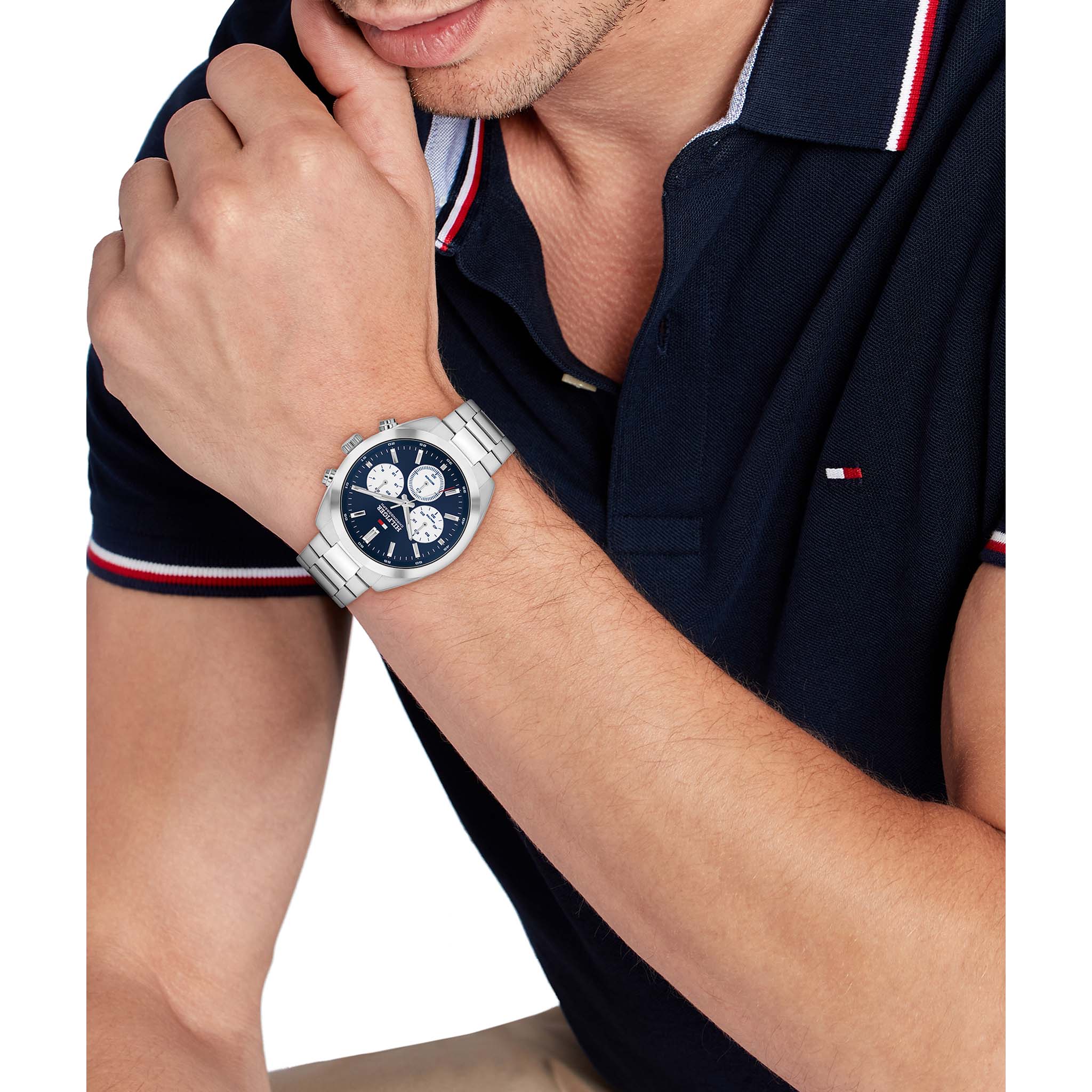 Tommy Hilfiger Stainless Steel Blue Dial Chronograph Men's Watch - 1710722