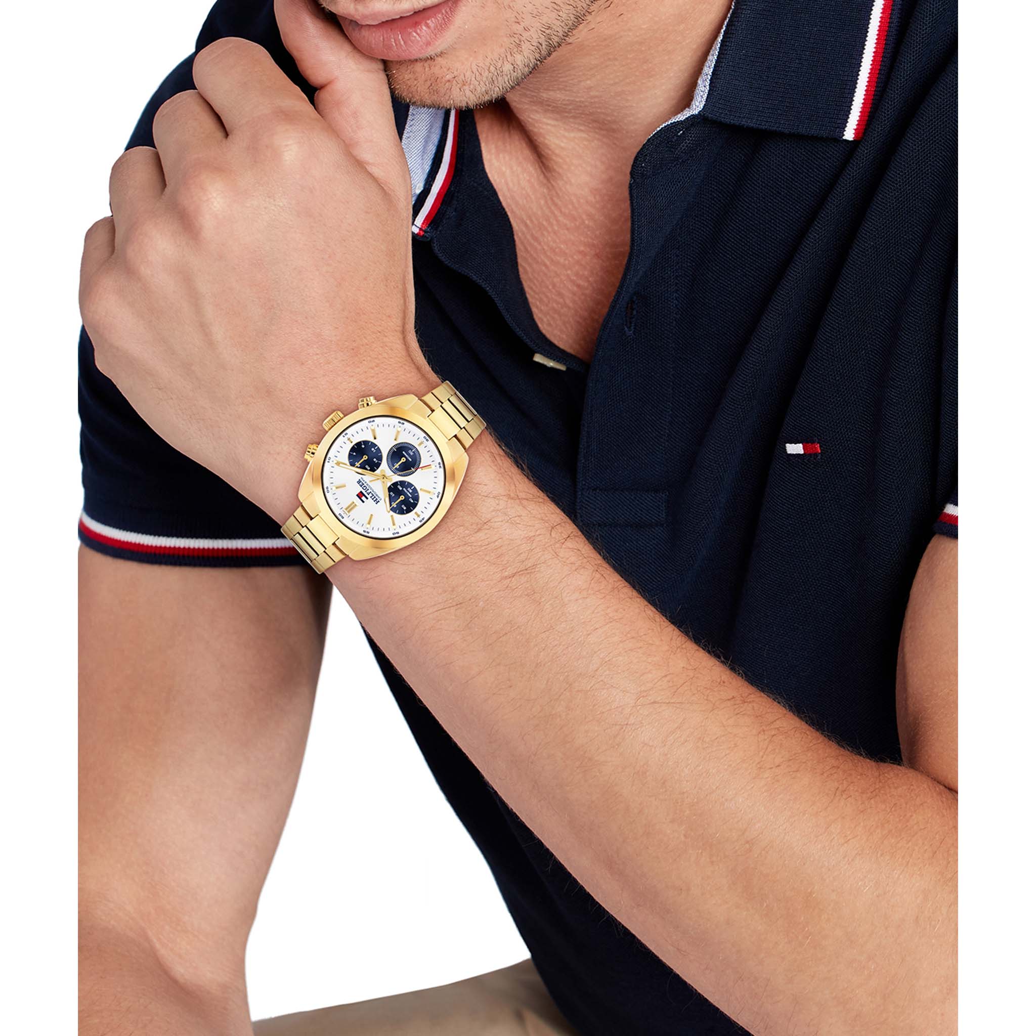 Tommy Hilfiger Gold Steel Cream Dial Chronograph Men's Watch - 1710723