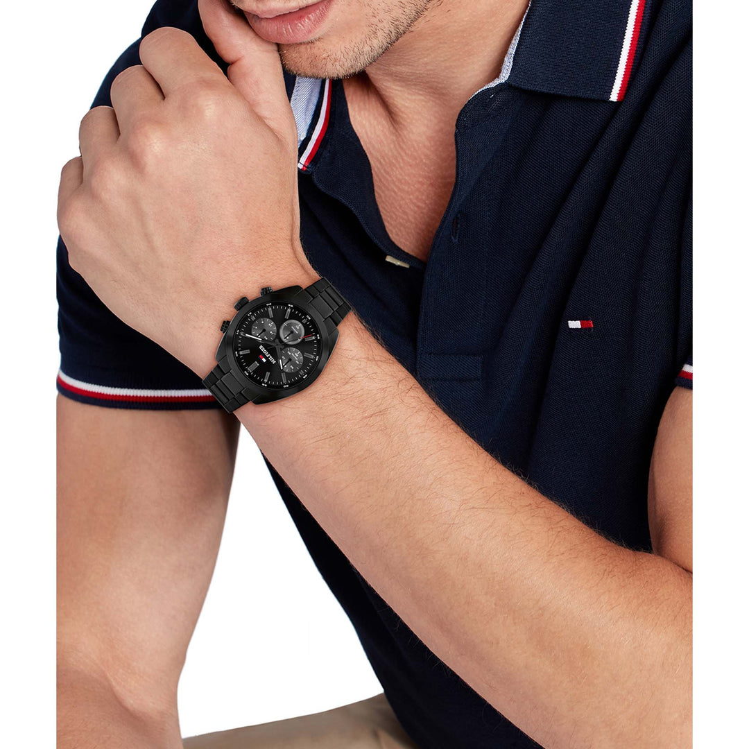 Tommy Hilfiger Black Steel Chronograph Men's Watch- 1710724
