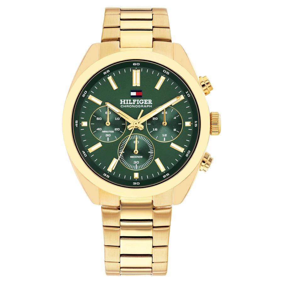 Tommy Hilfiger Gold Steel Emerald Green Dial Chronograph Men's Watch - 1710736