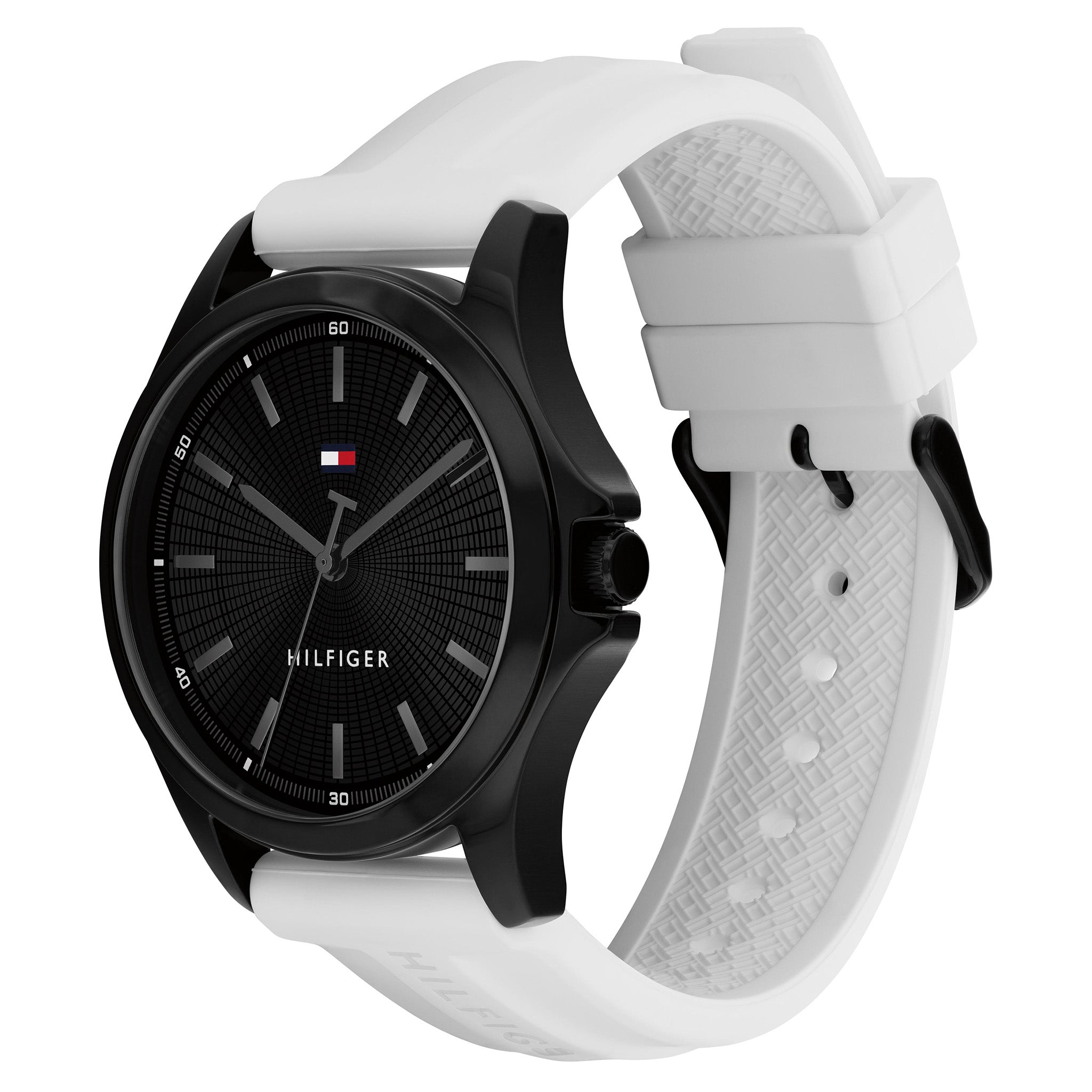 Tommy Hilfiger White Silicone Black Dial Men's Watch - 1710740