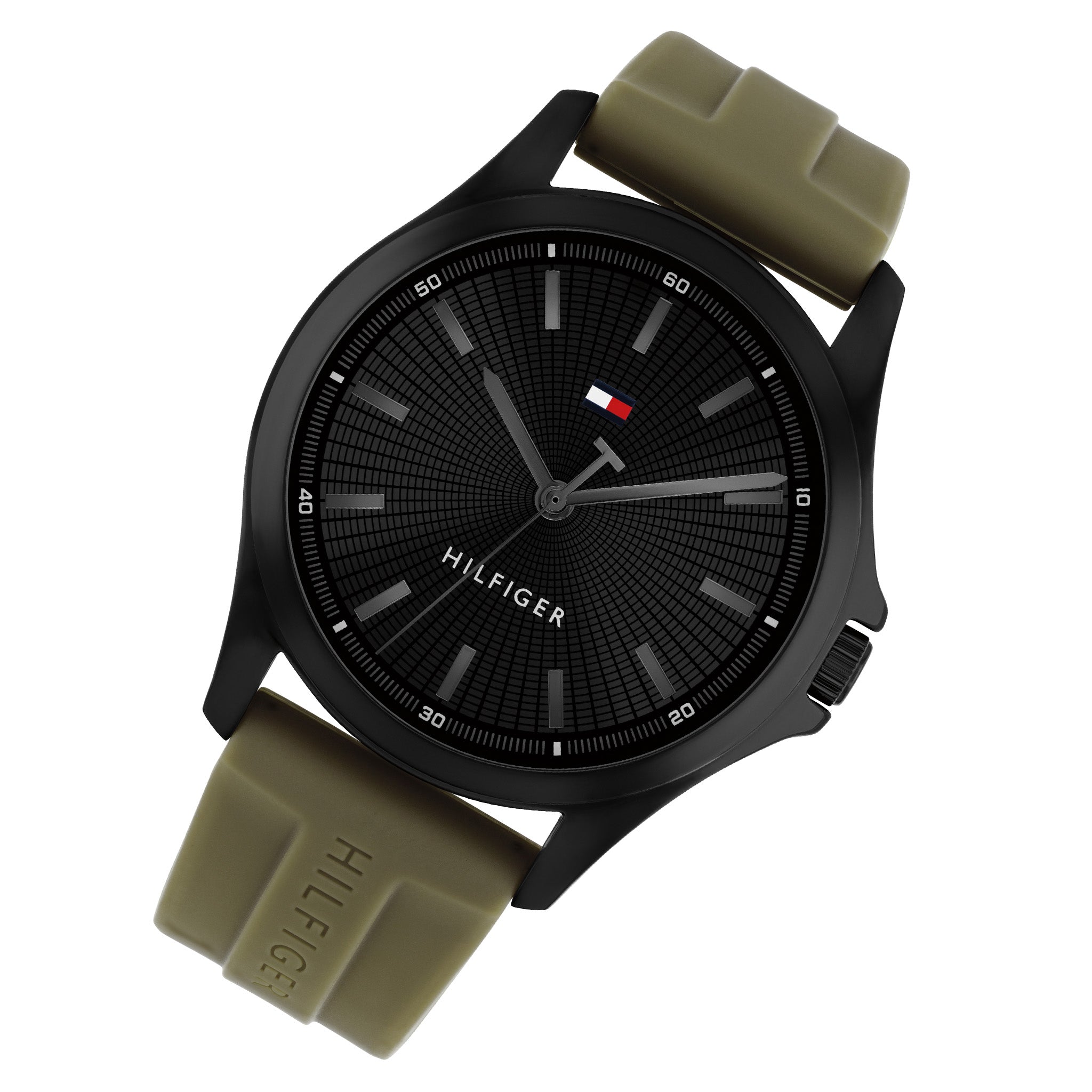 Tommy Hilfiger Green Silicone Black Dial Men's Watch - 1710741