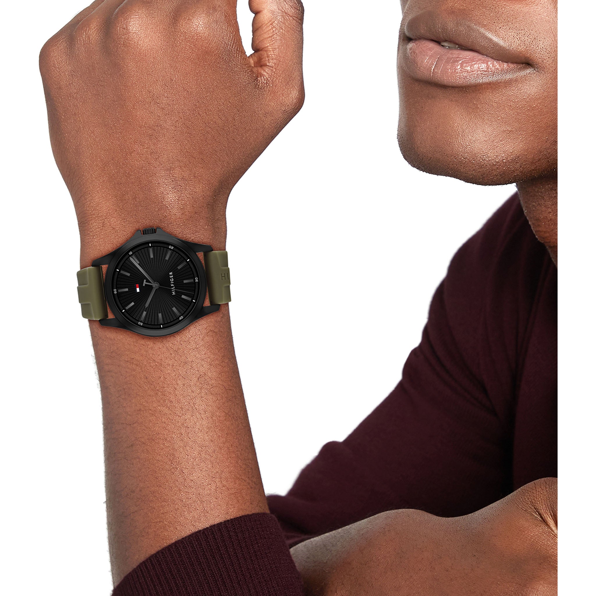 Tommy Hilfiger Green Silicone Black Dial Men's Watch - 1710741