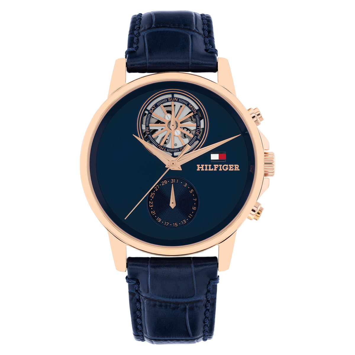 Tommy Hilfiger Leather Navy Dial Multi-function Men's Watch - 1710747