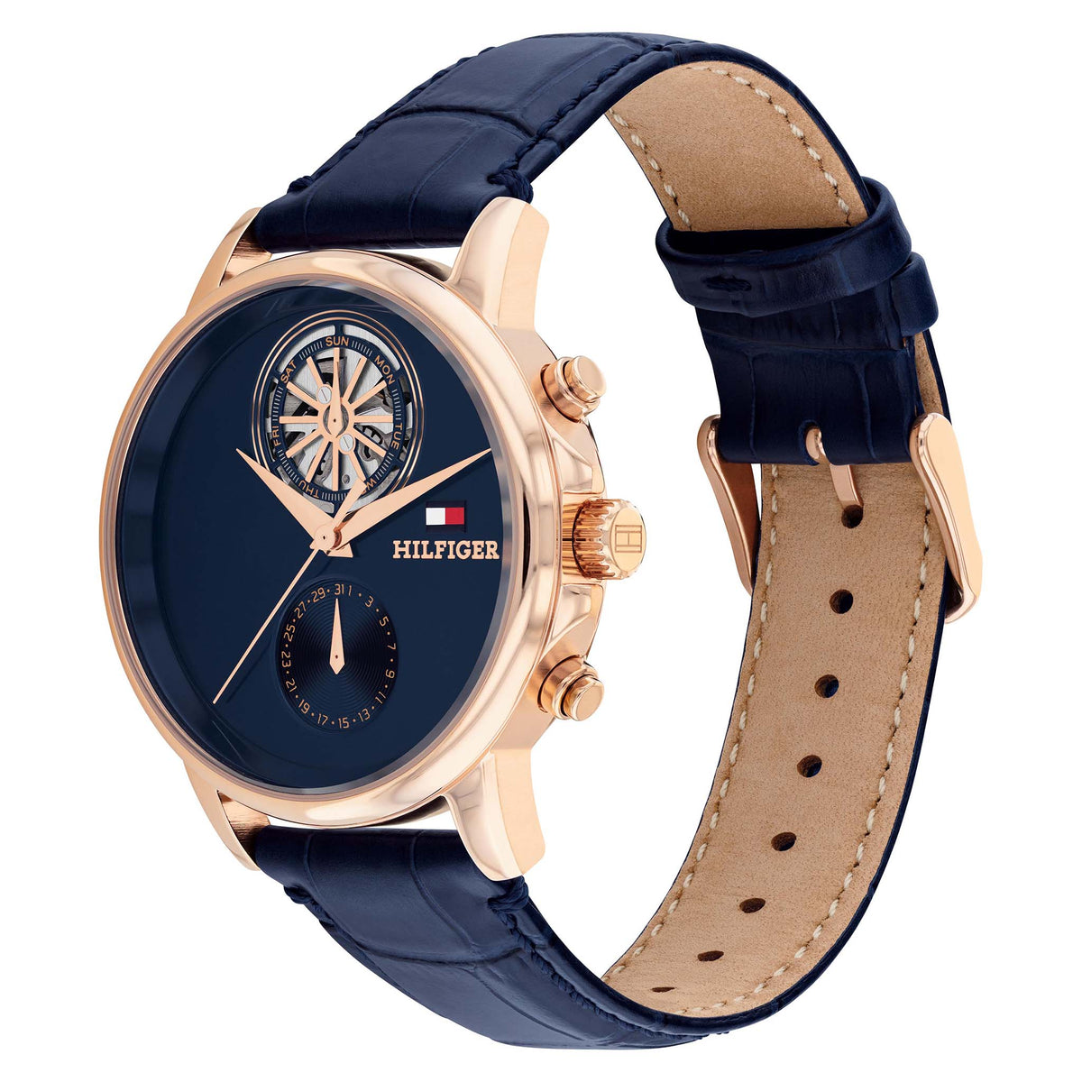 Tommy Hilfiger Leather Navy Dial Multi-function Men's Watch - 1710747