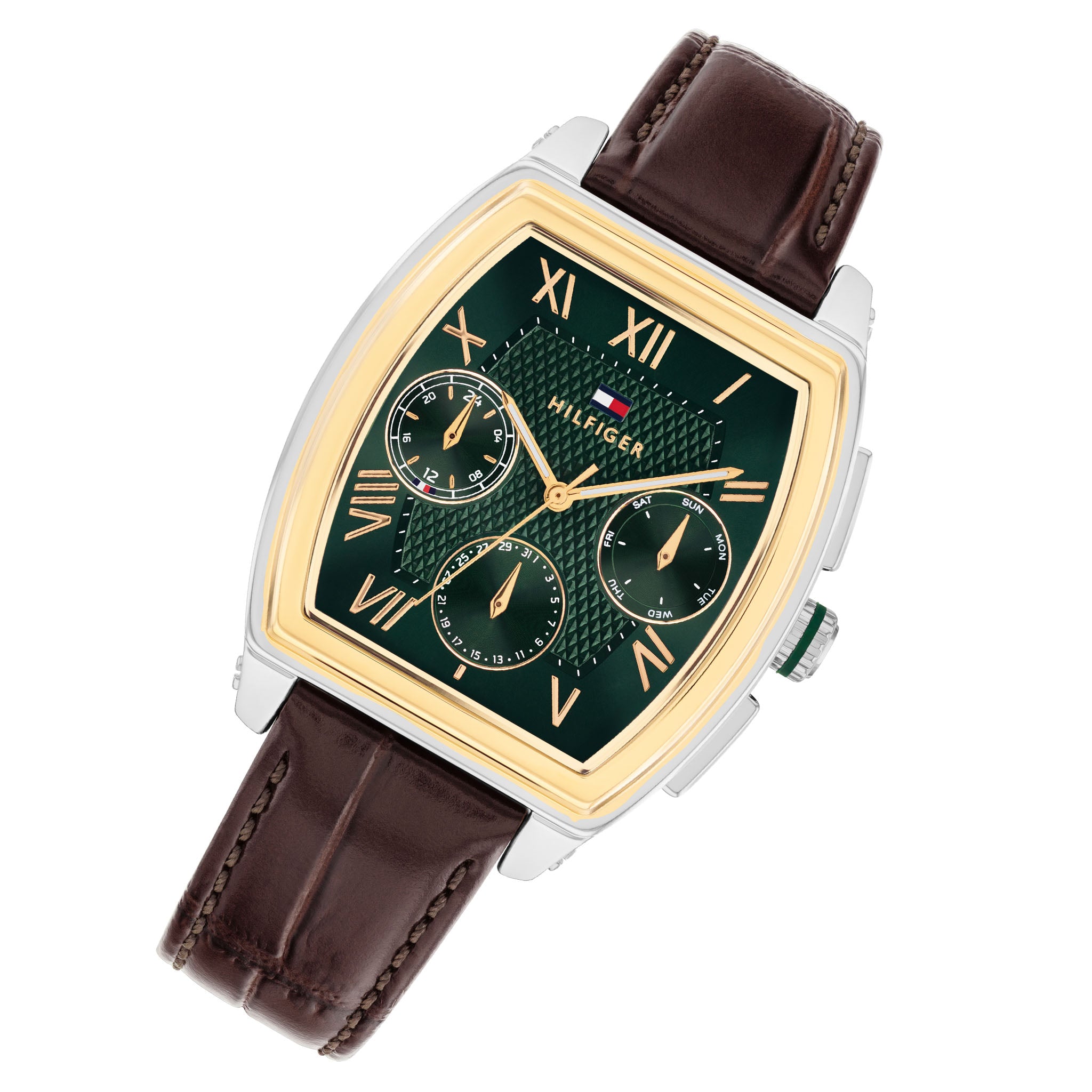 Tommy Hilfiger Dark Brown Leather Green Dial Multi-function Men's Watch - 1710762