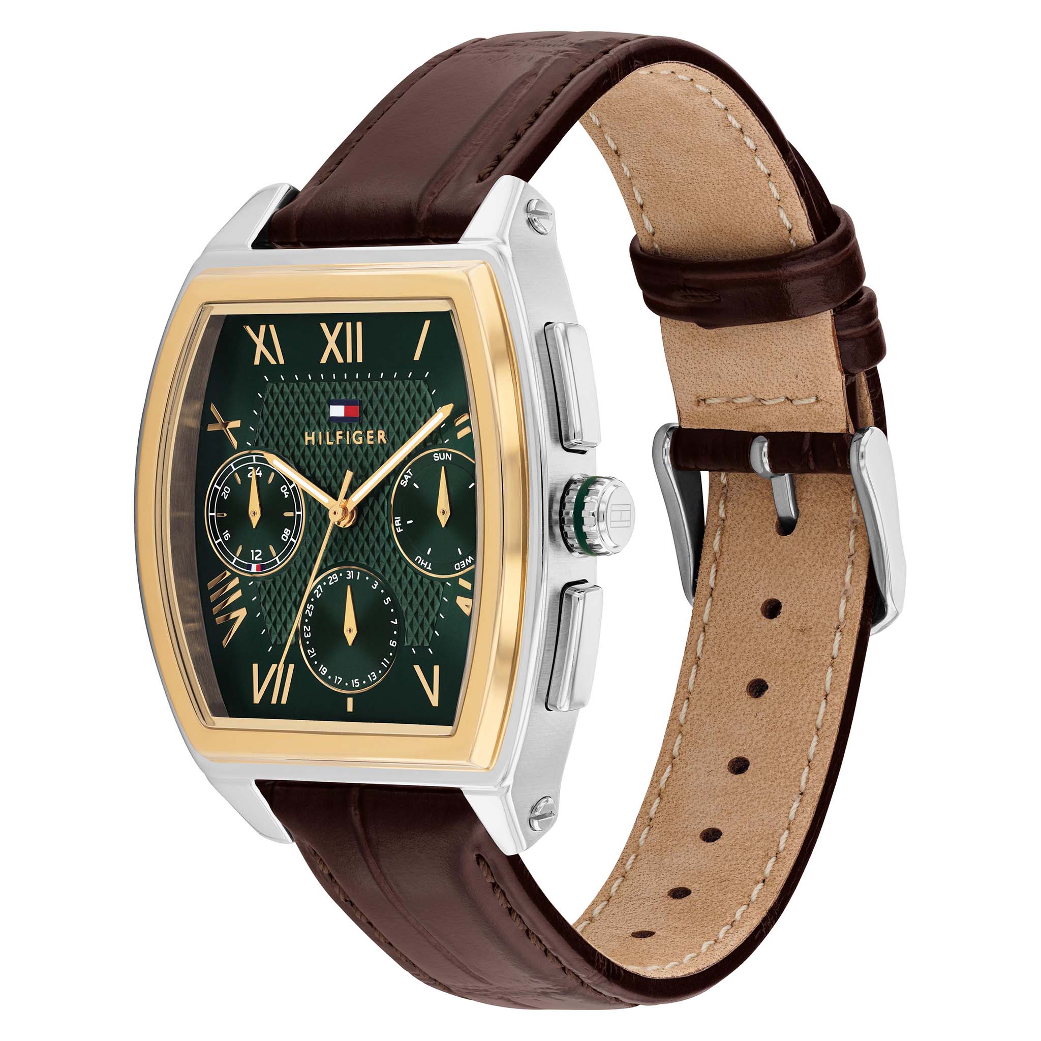 Tommy Hilfiger Dark Brown Leather Green Dial Multi-function Men's Watch - 1710762