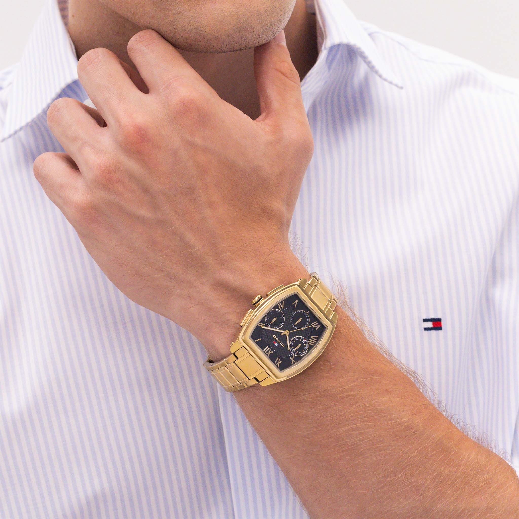 Tommy Hilfiger Gold Steel Black Dial Multi-function Men's Watch - 1710764