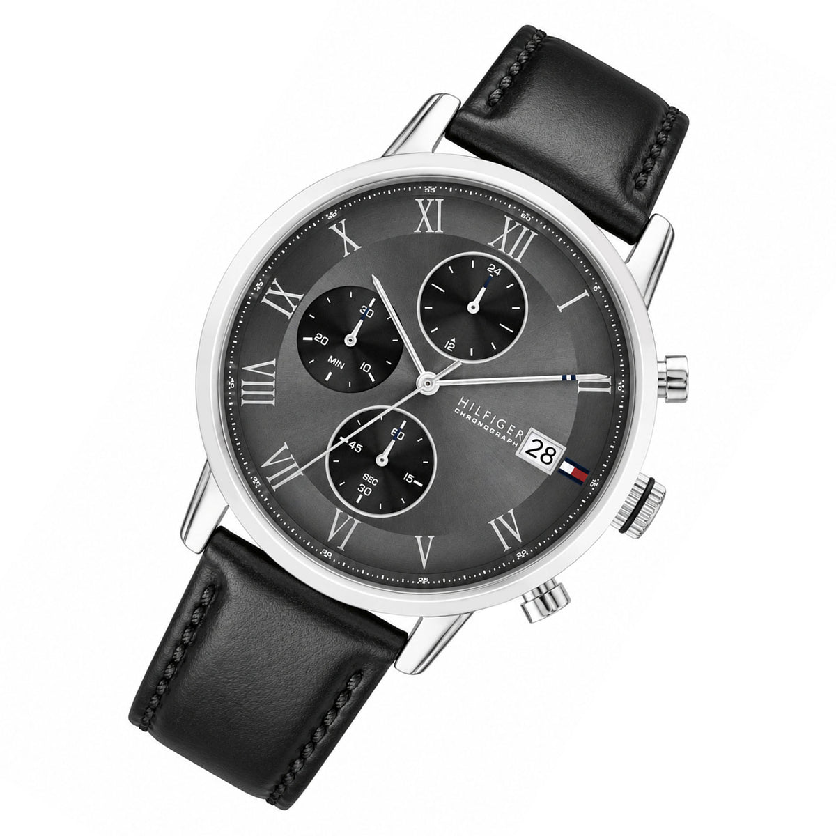 Tommy Hilfiger Black Leather Dark Grey Dial Chronograph Men's Watch - 1710794
