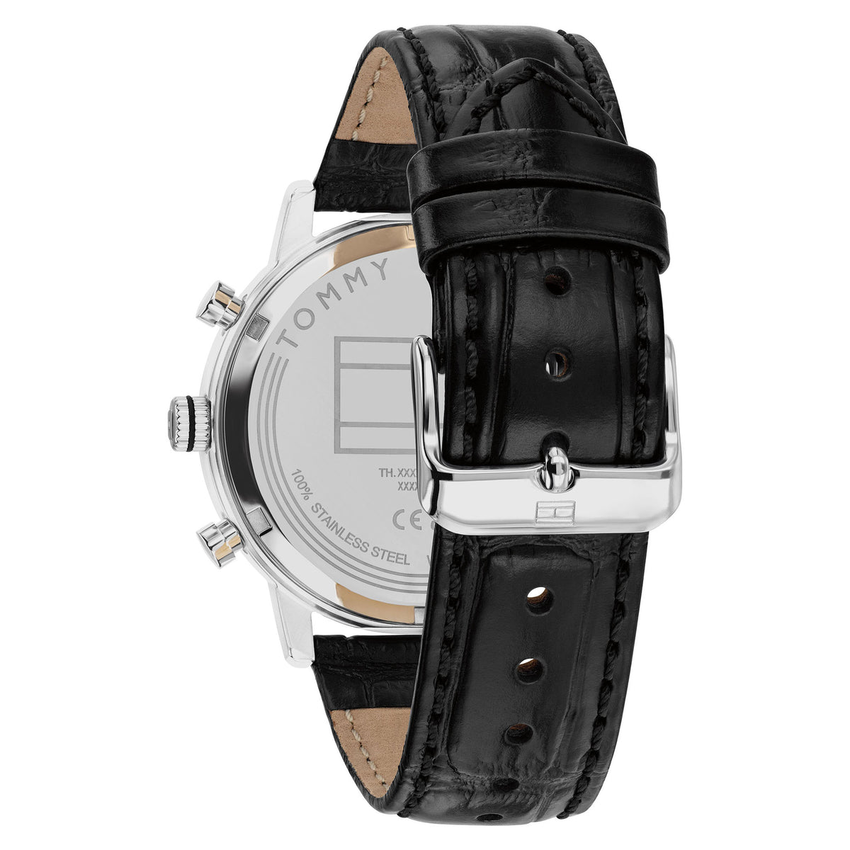 Tommy Hilfiger Black Leather Dark Grey Dial Chronograph Men's Watch - 1710794