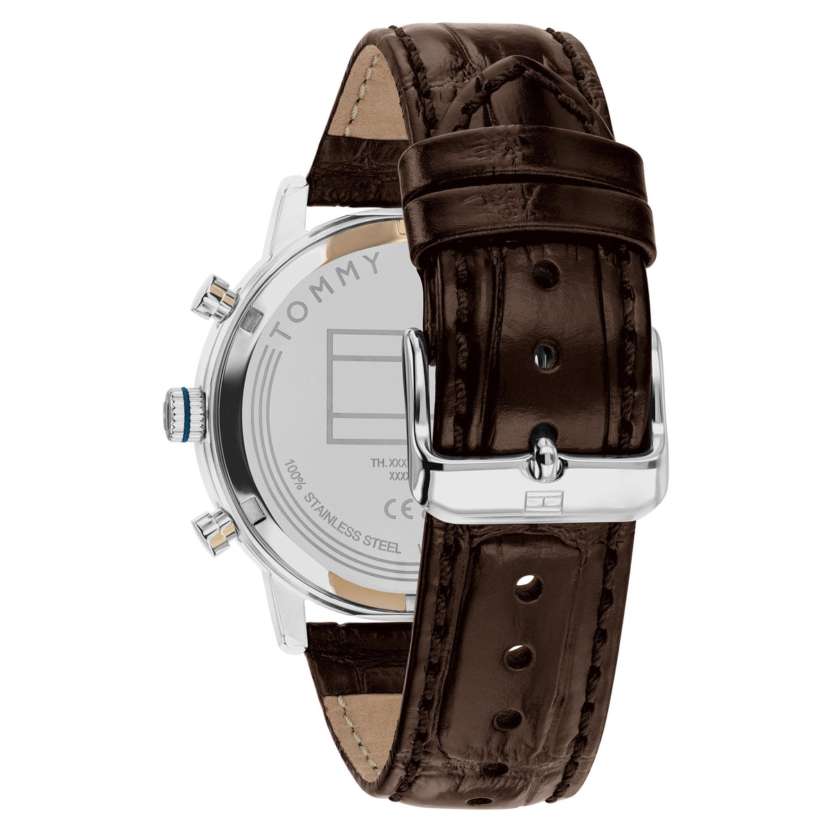 Tommy Hilfiger Dark Brown Leather Blue Dial Chronograph Men's Watch - 1710795