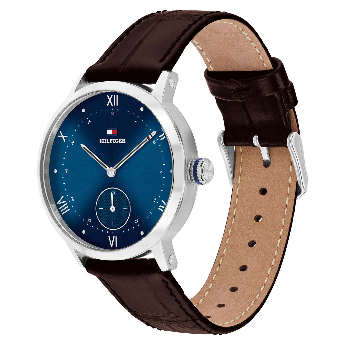Tommy Hilfiger Brown Leather Blue Dial Men's Watch - 1710800