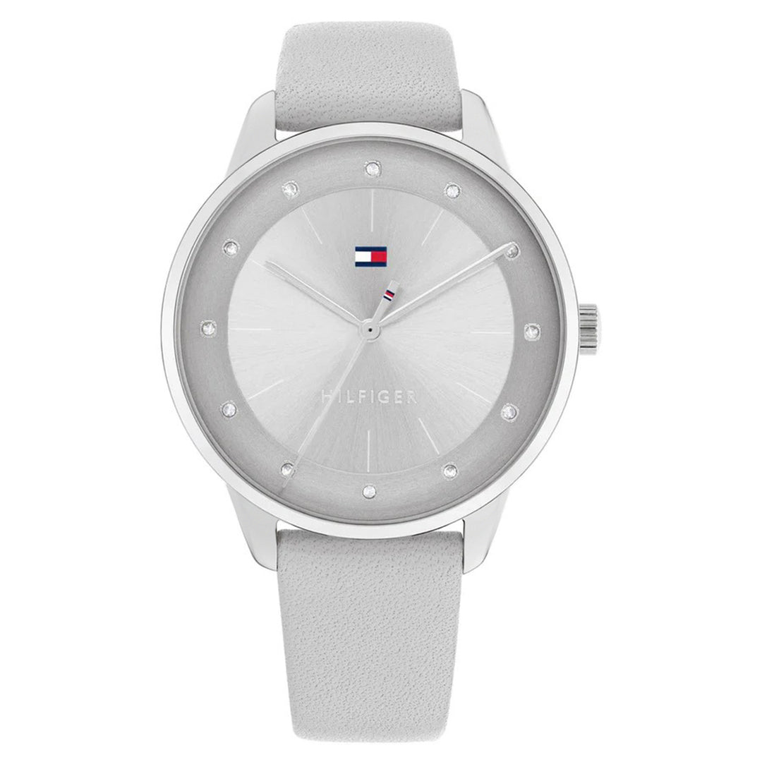 Tommy Hilfiger Light Grey Leather Silver Sunray Dial Women's Watch - 1782542