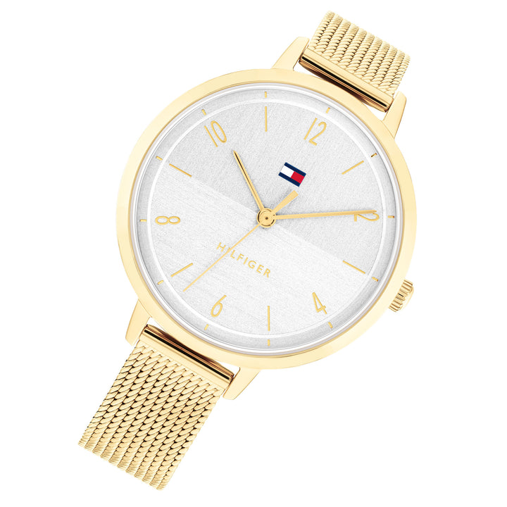 Tommy Hilfiger Gold Steel Mesh Silver White Dial Women's Watch - 1782579