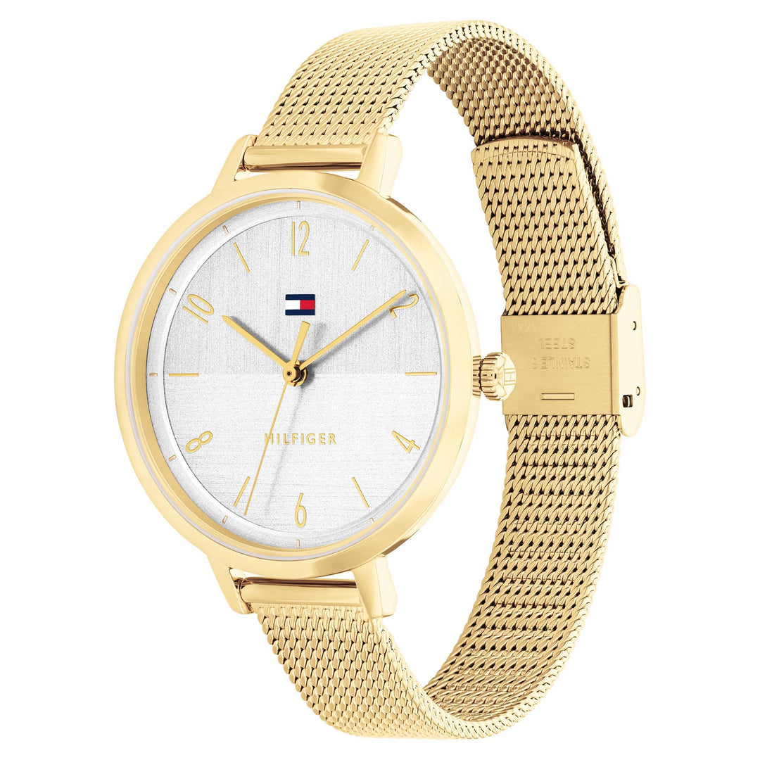 Tommy Hilfiger Gold Steel Mesh Silver White Dial Women's Watch - 1782579