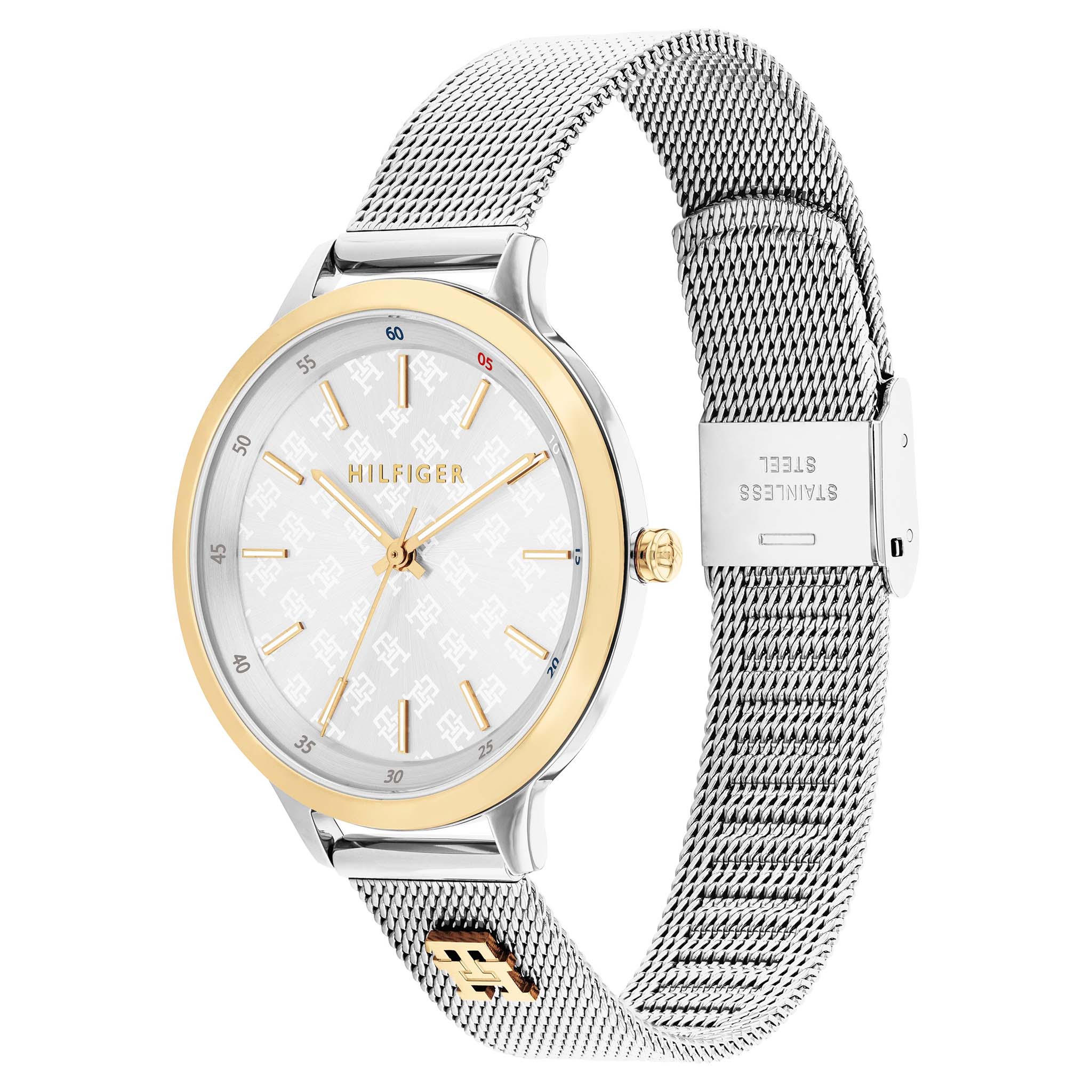 Tommy Hilfiger Steel Mesh Silver White Dial Slim Women's Watch - 1782586