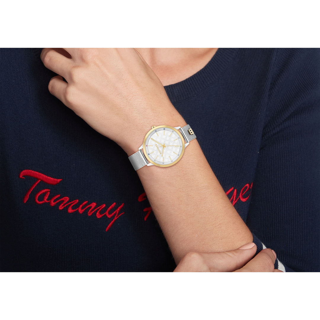 Tommy Hilfiger Steel Mesh Silver White Dial Slim Women's Watch - 1782586