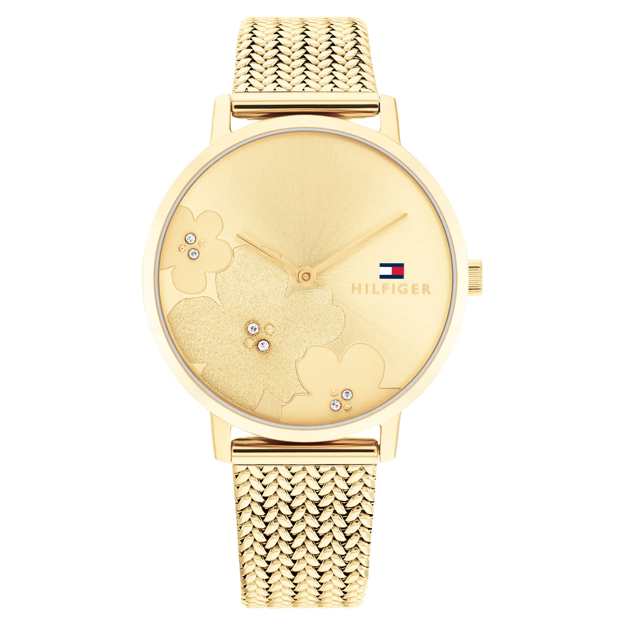 Tommy Hilfiger Gold Steel Mesh Champagne Dial Slim Women's Watch - 1782606