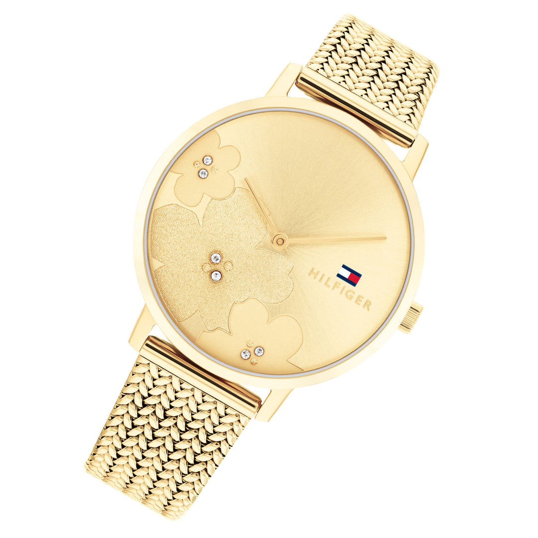 Tommy Hilfiger Gold Steel Mesh Champagne Dial Slim Women's Watch - 1782606