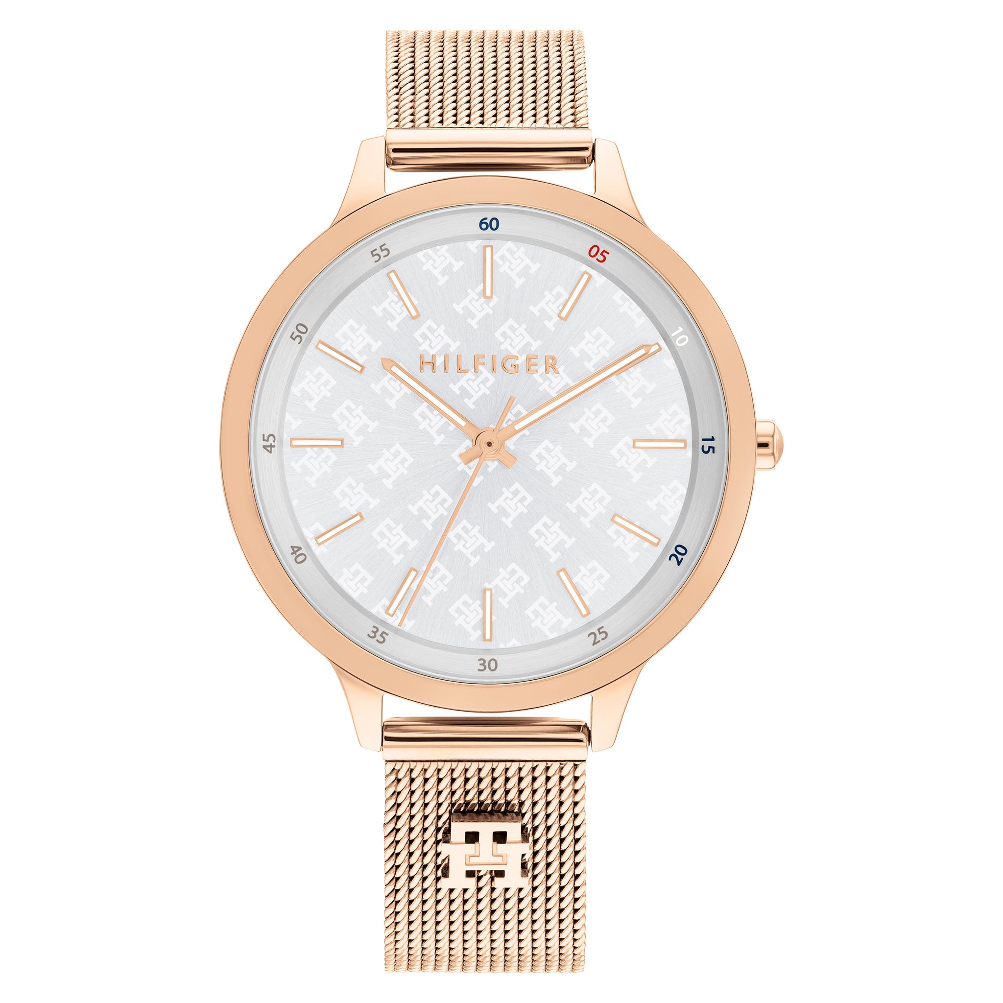 Tommy Hilfiger Rose Gold Steel Mesh Silver White Dial Slim Women's Watch - 1782616