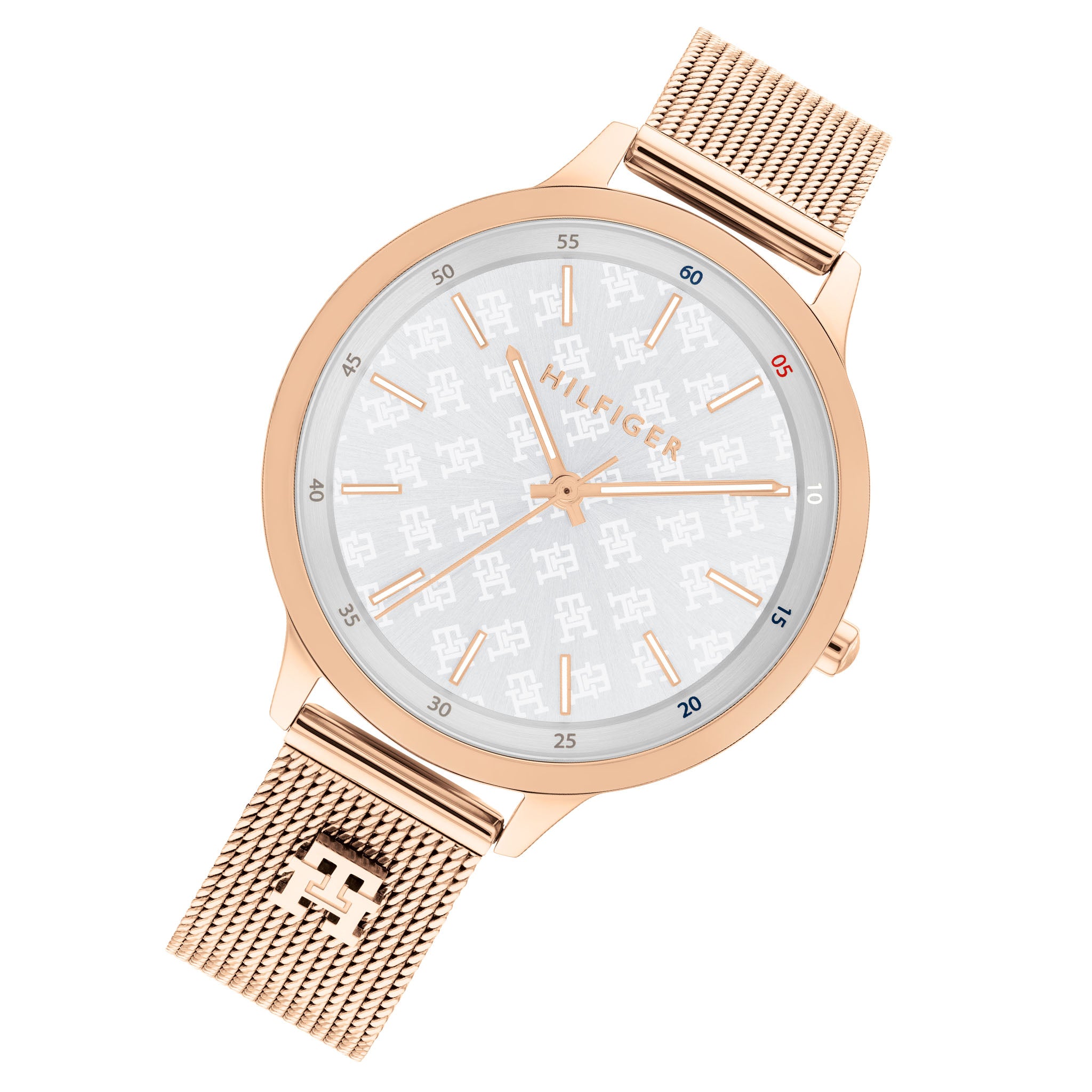 Tommy Hilfiger Rose Gold Steel Mesh Silver White Dial Slim Women's Watch - 1782616