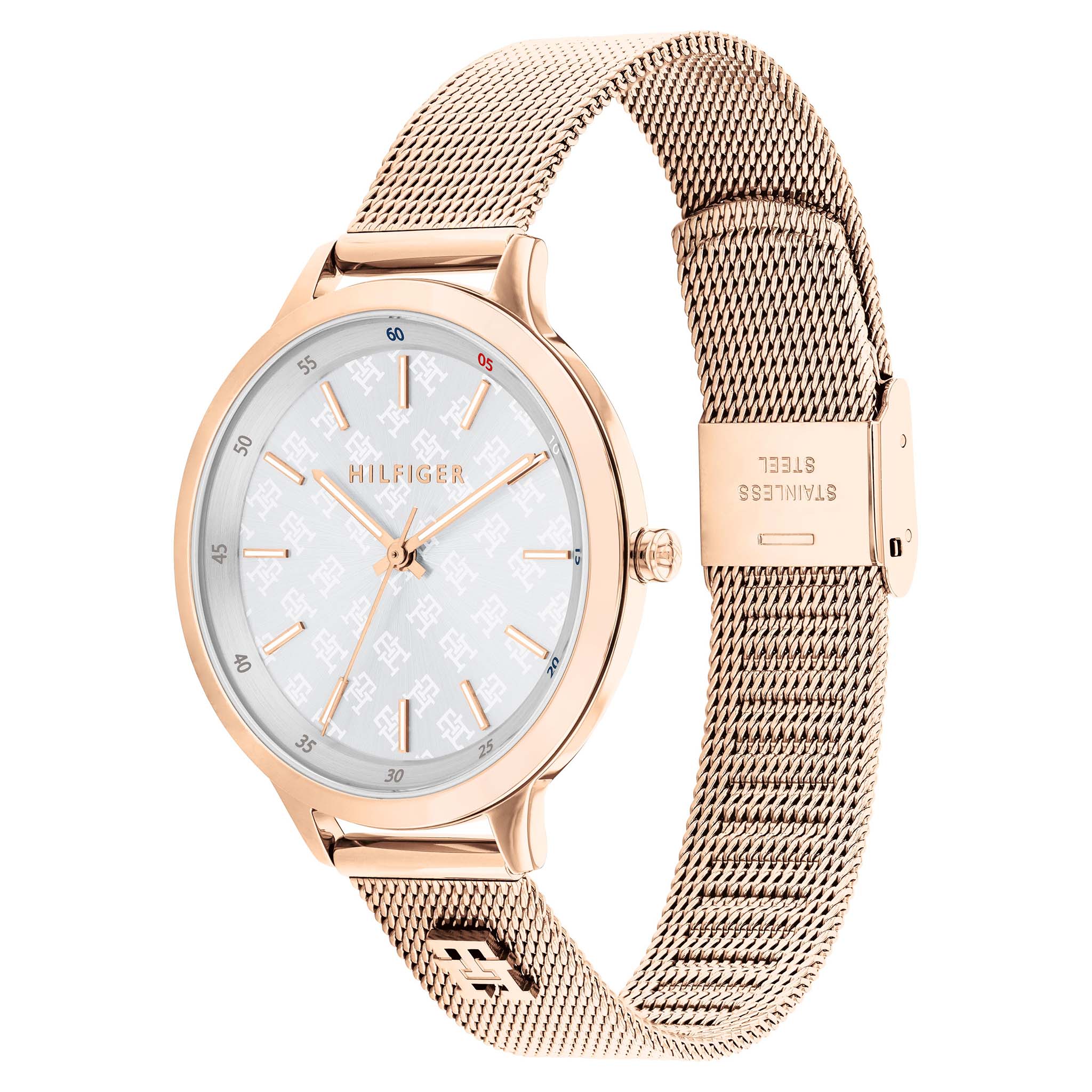 Tommy Hilfiger Rose Gold Steel Mesh Silver White Dial Slim Women's Watch - 1782616