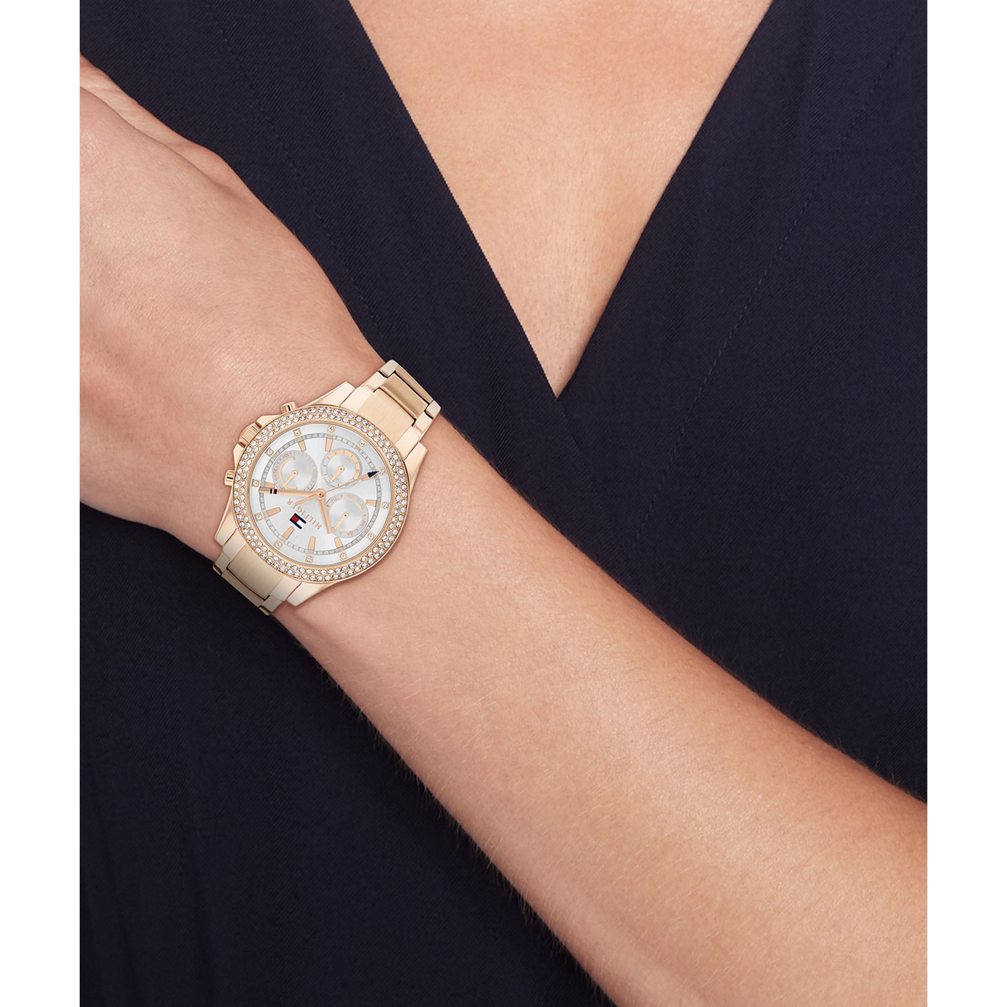 Tommy Hilfiger Carnation Gold Steel Light Grey Dial Multi-function Women's Watch - 1782624