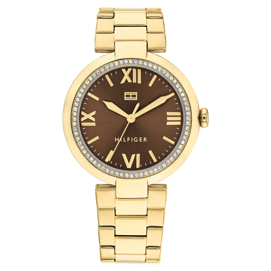 Tommy Hilfiger Gold Steel Brown Dial Women's Watch - 1782631