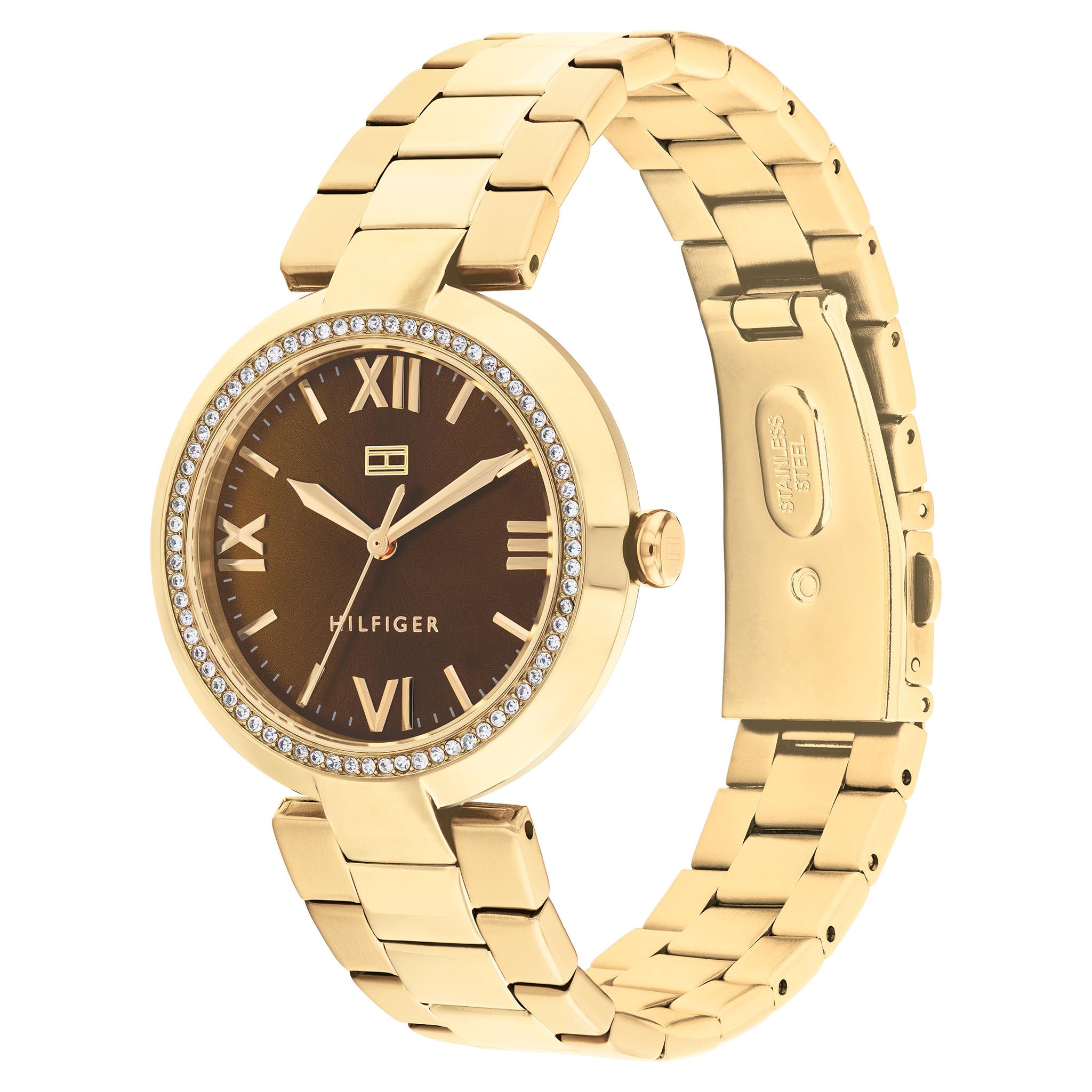 Tommy Hilfiger Gold Steel Brown Dial Women's Watch - 1782631