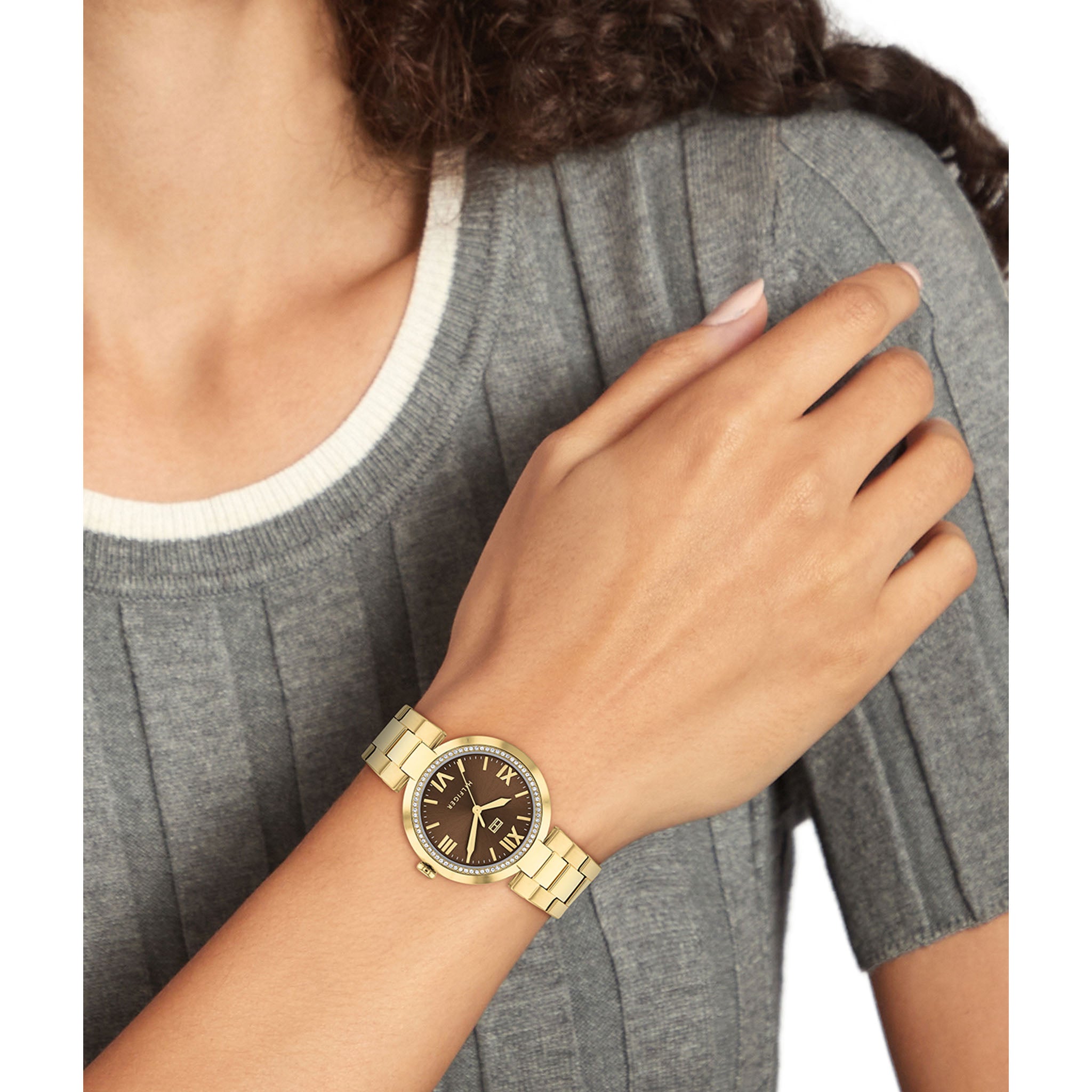 Tommy Hilfiger Gold Steel Brown Dial Women's Watch - 1782631