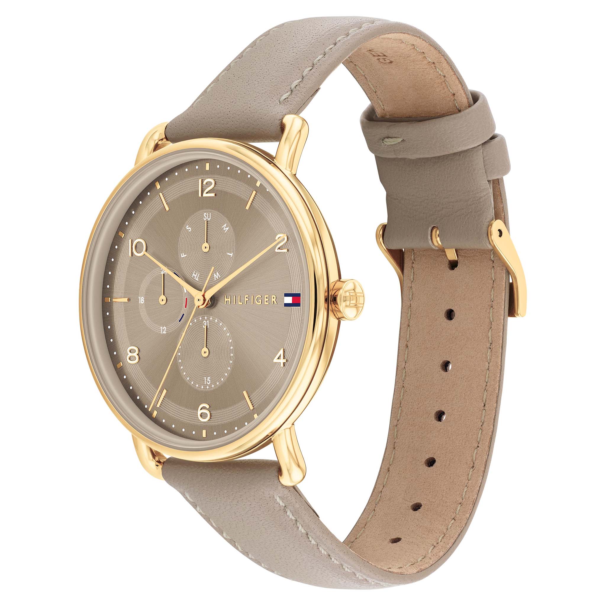 Tommy Hilfiger Leather Beige Dial Multi-function Women's Watch - 1782661