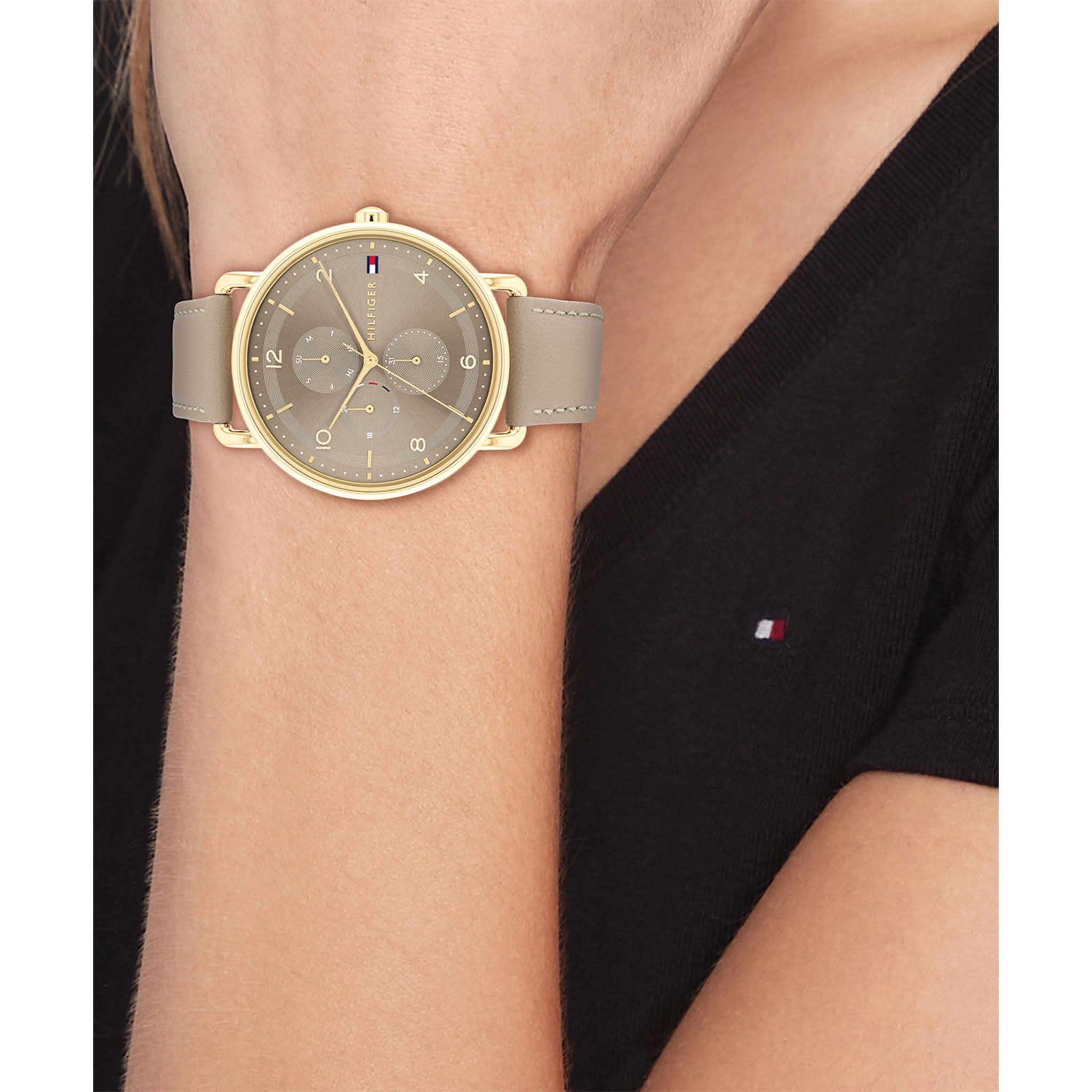Tommy Hilfiger Leather Beige Dial Multi-function Women's Watch - 1782661