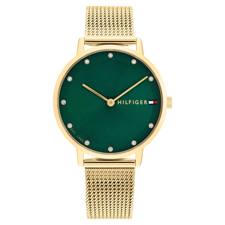 Tommy Hilfiger Gold Steel Mesh Green Dial Women's Watch - 1782668