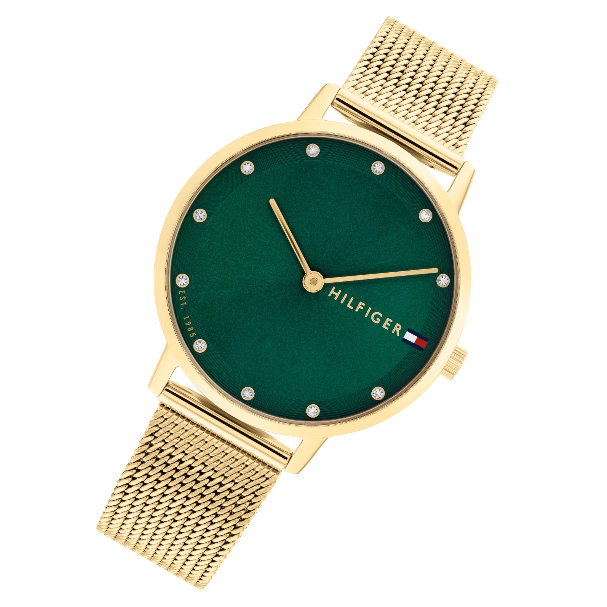 Tommy Hilfiger Gold Steel Mesh Green Dial Women's Watch - 1782668