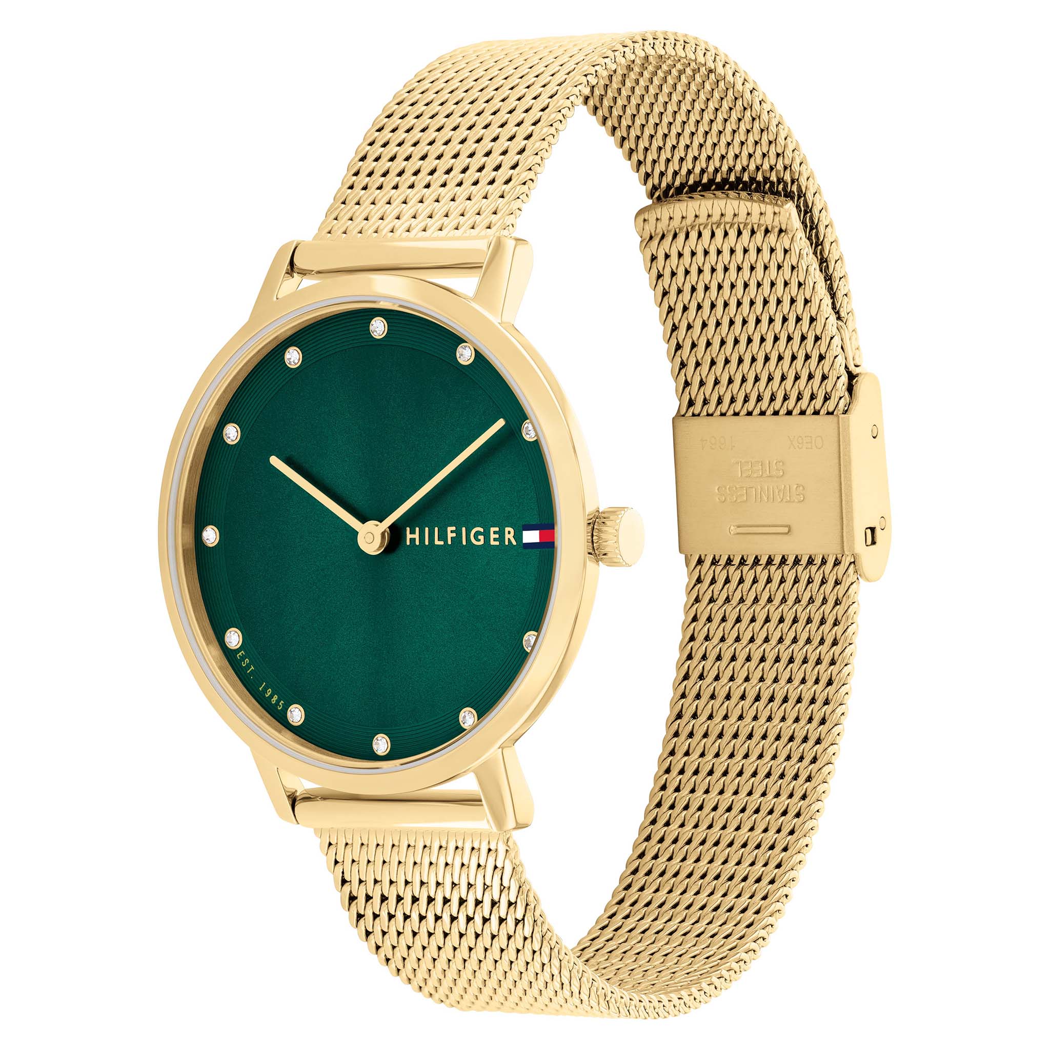 Tommy Hilfiger Gold Steel Mesh Green Dial Women's Watch - 1782668