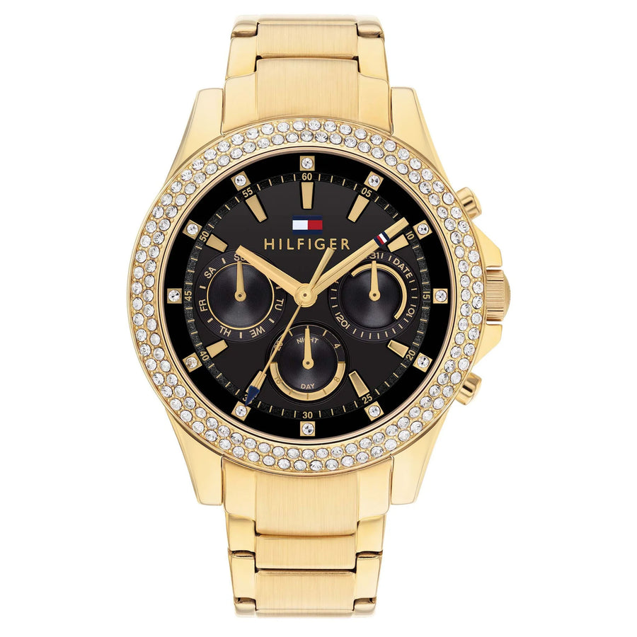 Tommy Hilfiger Gold Steel Black Dial Multi-function Women's Watch - 1782676