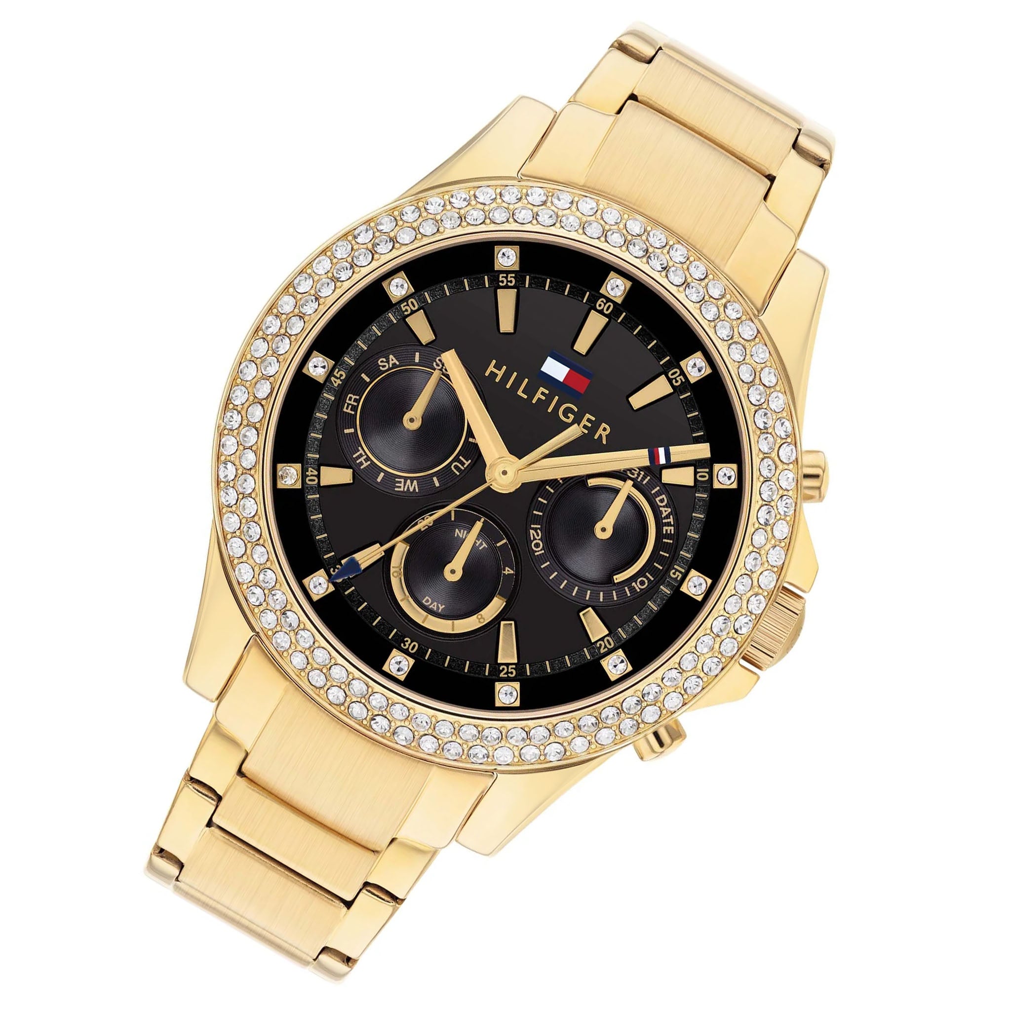 Tommy Hilfiger Gold Steel Black Dial Multi-function Women's Watch - 1782676