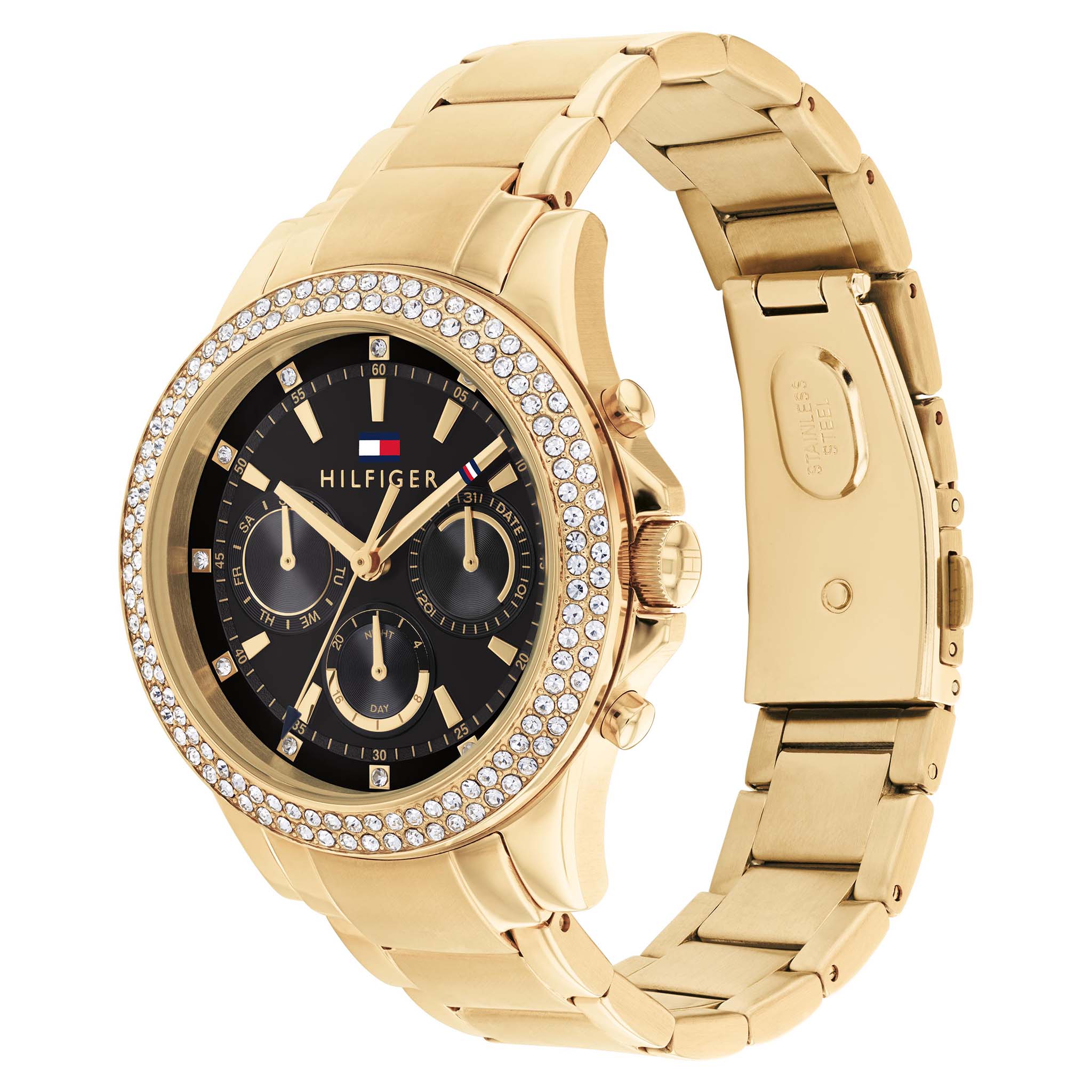 Tommy Hilfiger Gold Steel Black Dial Multi-function Women's Watch - 1782676
