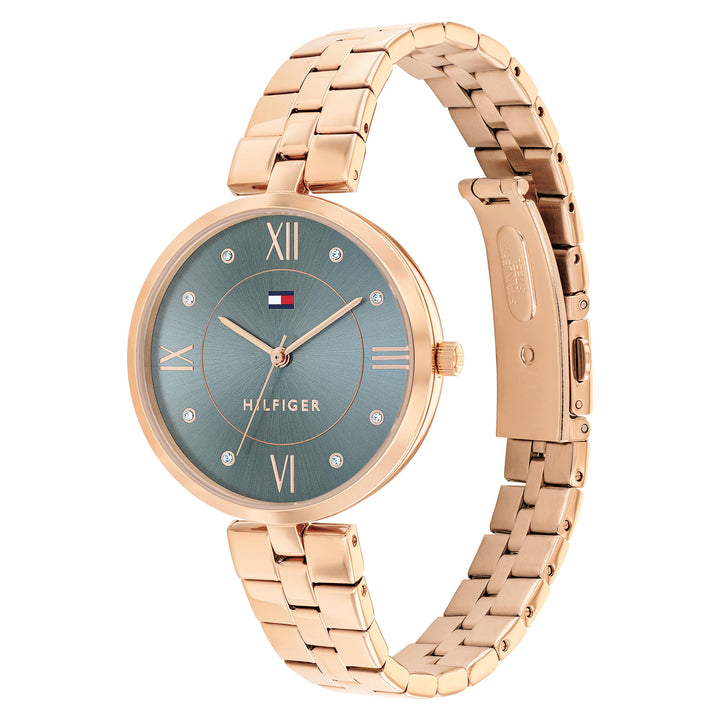 Tommy Hilfiger Rose Gold Steel Light Blue Dial Women's Watch - 1782686