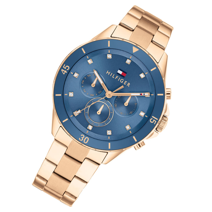 Tommy Hilfiger Gold Steel Blue Dial Multi-function Women's Watch - 1782710