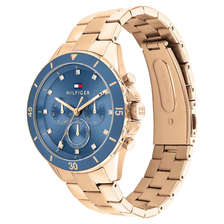 Tommy Hilfiger Gold Steel Blue Dial Multi-function Women's Watch - 1782710