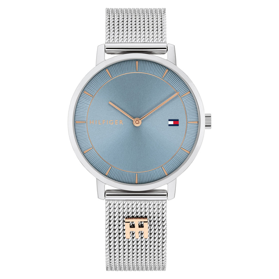 Tommy Hilfiger Tea Stainless Steel & Ionic Plated Carnation Gold Steel Blue Dial Basic Slim Women's - 1782738