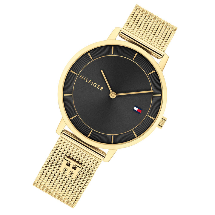 Tommy Hilfiger Gold Steel Mesh Black Dial Women's Watch - 1782739