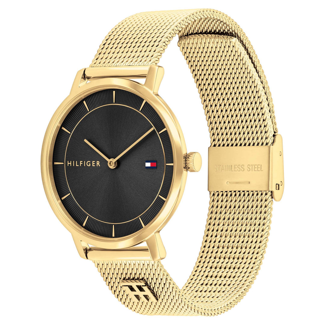 Tommy Hilfiger Gold Steel Mesh Black Dial Women's Watch - 1782739