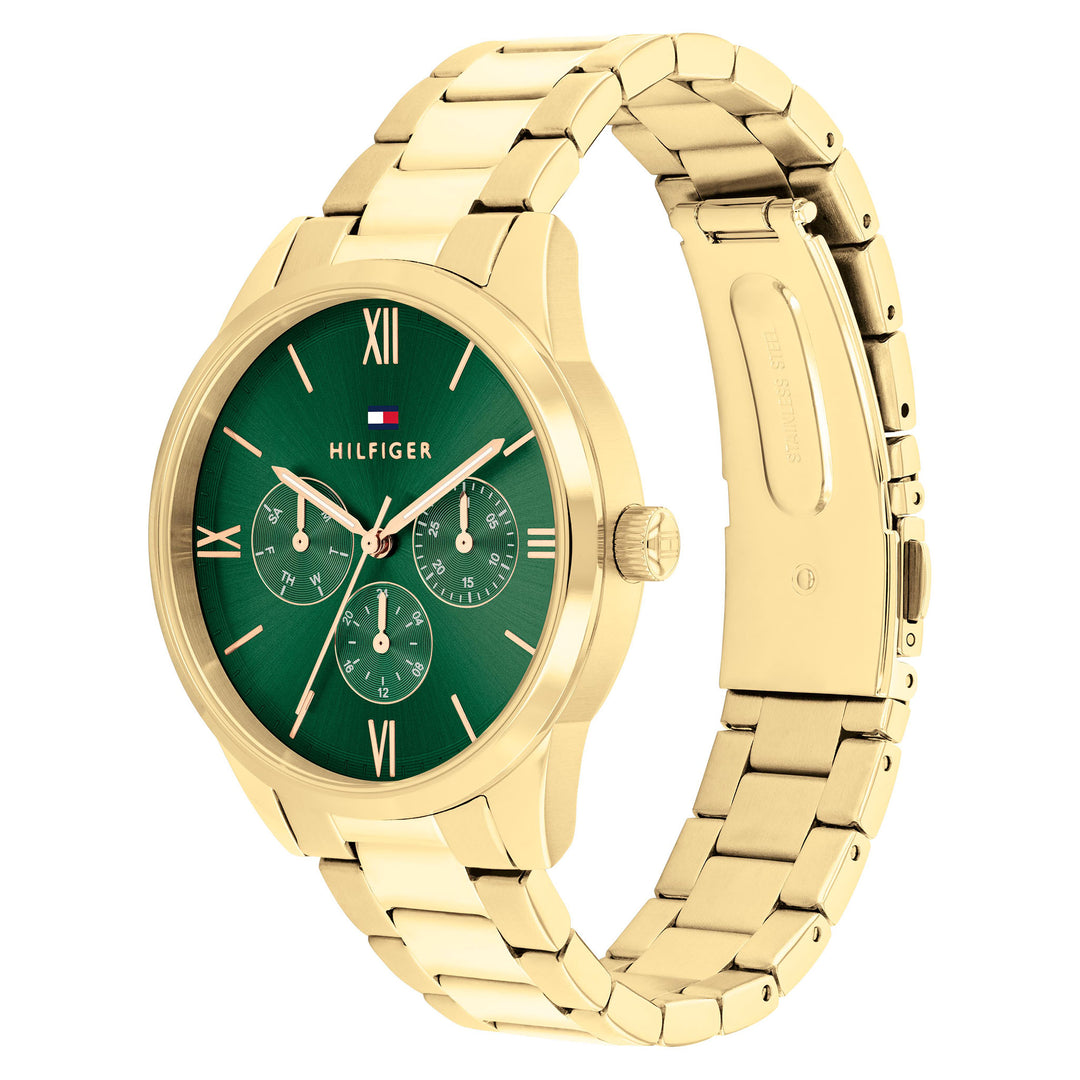 Tommy Hilfiger Gold Steel Green Dial Multi-function Women's Watch - 1782746