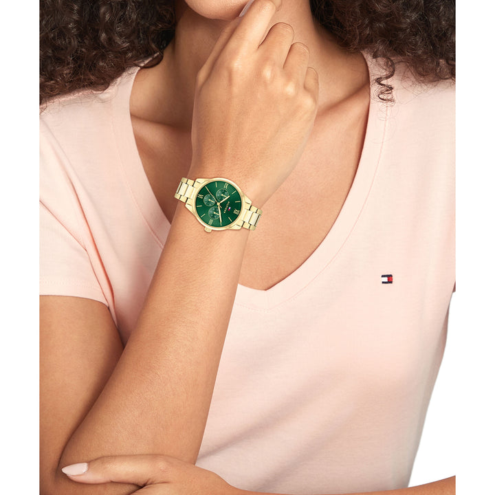 Tommy Hilfiger Gold Steel Green Dial Multi-function Women's Watch - 1782746