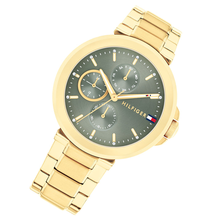 Tommy Hilfiger Gold Steel Green Dial Multi-function Women's Watch - 1782755