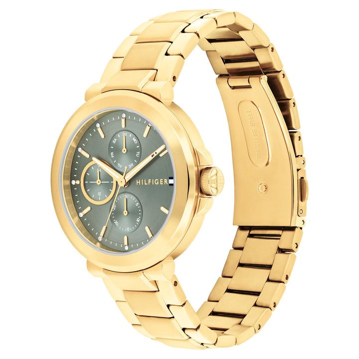 Tommy Hilfiger Gold Steel Green Dial Multi-function Women's Watch - 1782755