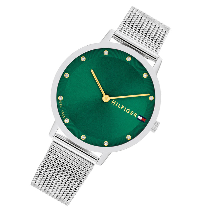 Tommy Hilfiger Silver Steel Mesh Green Dial Women's Watch - 1782762