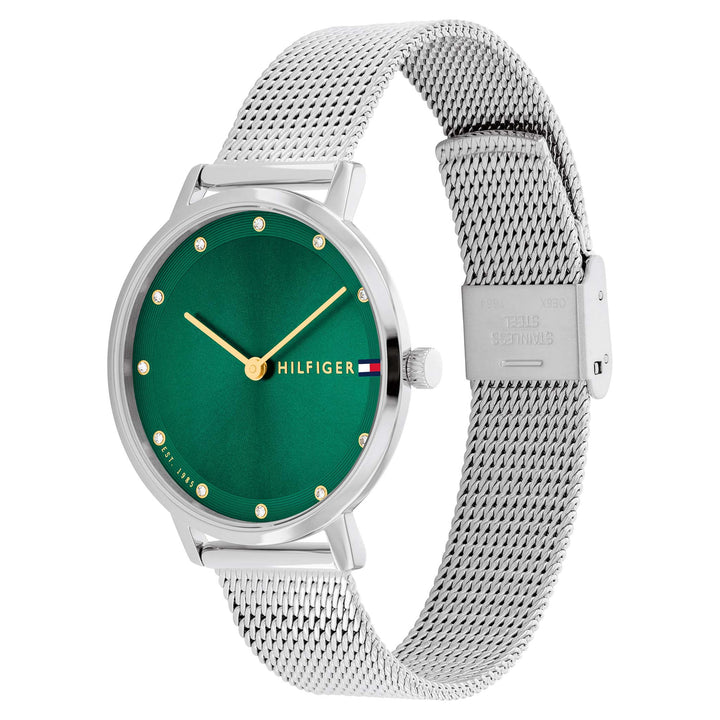 Tommy Hilfiger Silver Steel Mesh Green Dial Women's Watch - 1782762